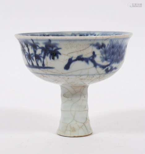 CHINESE BLUE AND WHITE PORCELAIN STEM CUP, H 4.5