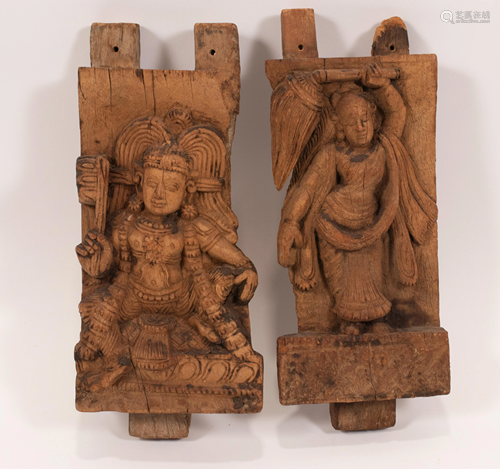 INDIAN CARVED WOOD PANELS, 19TH C., TWO, H 10