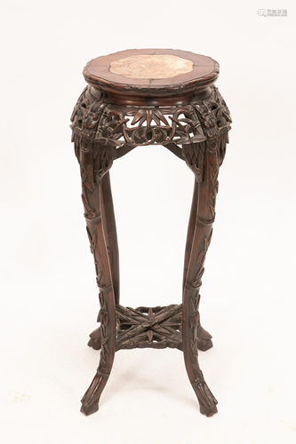 CHINESE TEAKWOOD HAND CARVED PEDESTAL C 1900 H 36