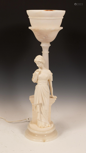 ITALIAN CARVED ALABASTER & COMPOSITE LAMP, H 27