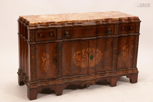 CENTURY FURNITURE CO. WALNUT, SATINWOOD INLAY MARBLE