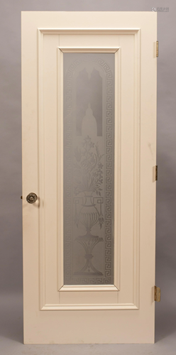 MOORISH STYLE FROSTED TO CLEAR GLASS AND WOOD DOOR