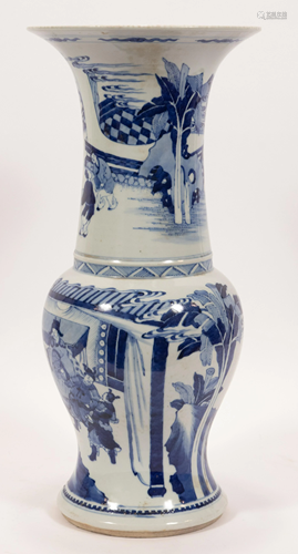 CHINESE BLUE AND WHITE GU-FORM PORCELAIN VASE, H 17.5