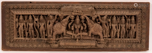 INDIAN RELIEF CARVED WOODEN DOOR PANEL C. 1900 H …