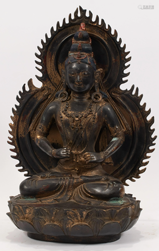 CHINESE GILT BRONZE SEATED BUDDHA, H 17