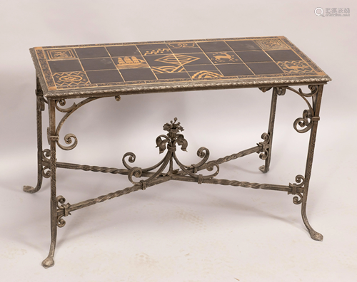 WROUGHT IRON AND TILE TOP TABLE C 1920 H 24