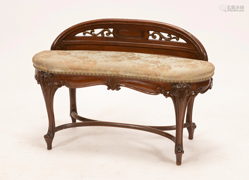 LOUIS XV STYLE WALNUT KIDNEY SHAPE BENCH, C. 1920, H