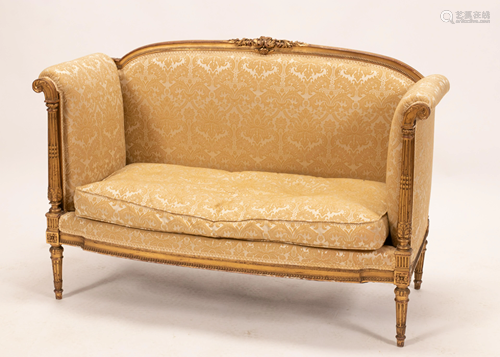 LOUIS XVI STYLE GILT FRAME SETTEE C. 1910, H 30