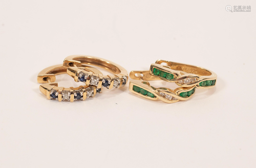 14KT YELLOW GOLD EARINGS, DIAMOND, AND SAPPHIR…