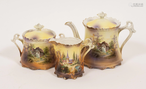 RS PRUSSIA PORCELAIN TEA SET, C 1900, 3 PCS.