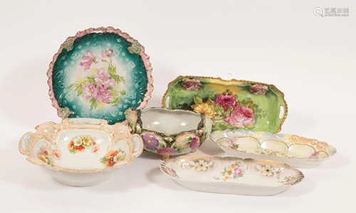 GERMAN HAND PAINTED TRAY, BOWL,CELERY DISHES C. 1900 6