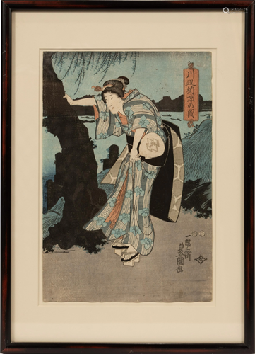 KUNISADA, JAPANESE WOOD BLOCK PRINT C. 1850 H 14