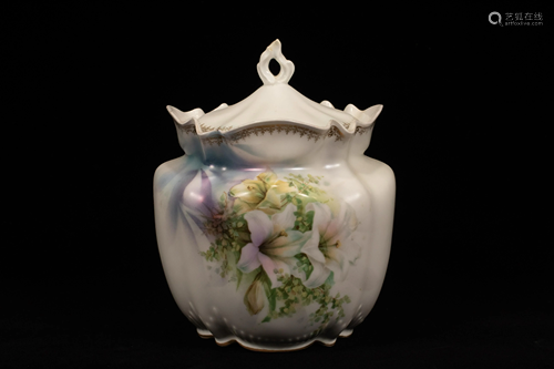 RS PRUSSIA, LILY BISCUIT JAR C 1900 H 7.5