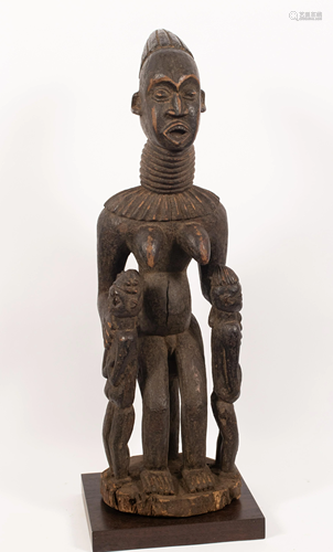 AFRICAN CARVED WOOD WITH PIGMENT MATERNITY FIGURE H