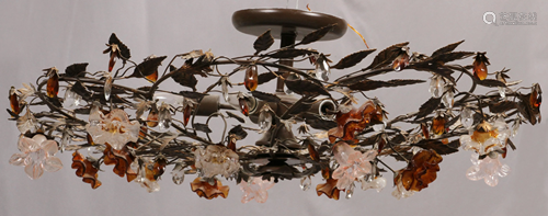 METAL AND GLASS CEILING LIGHT, GLASS FLOWERS DIA 36