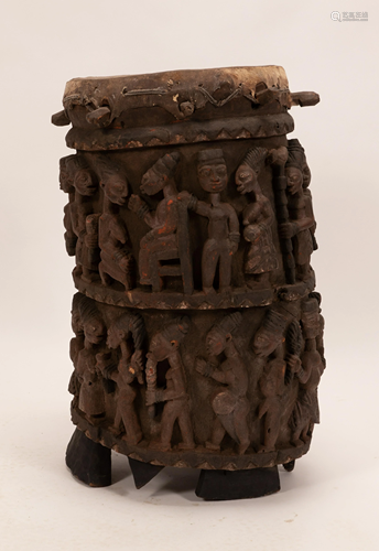 YORUBA, NIGERIA, AFRICAN CARVED WOOD, ANIMAL HIDE,