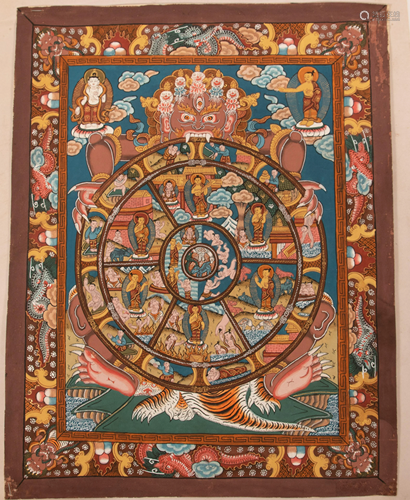 THAI THANGKA, GOUACHE ON PAPER, 20TH C, H 14