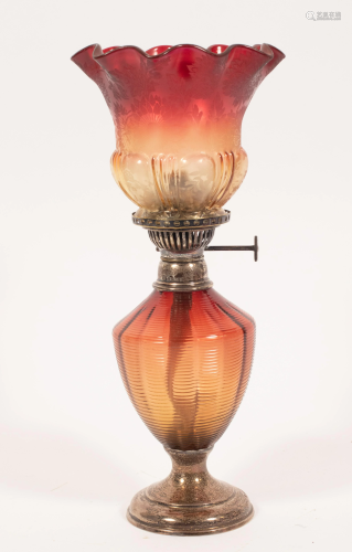 HINKS & SON BIRMINGHAM, ENGLAND AMBERINA GLASS LAMP C