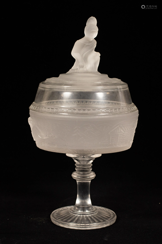 WESTWARD HO GLASS COMPOTE, C 1880 H 11