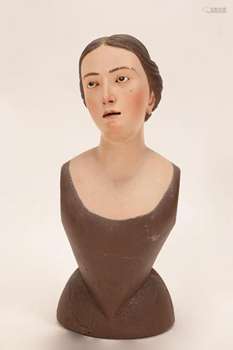 SALVADORE CONTI, ITALIAN CARVED & PAINTED WOOD BUST,