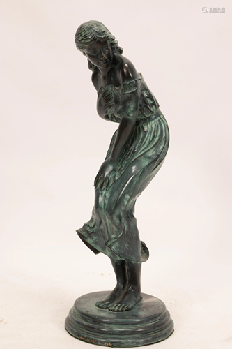 BRONZE SCULPTURE, GIRL HOLDING SKIRT H 36