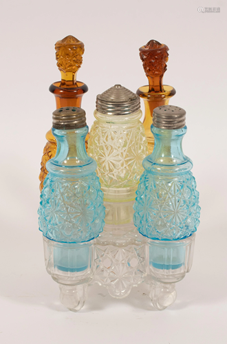 PATTERN GLASS CONDIMENT BOTTLES 5 H 9.5