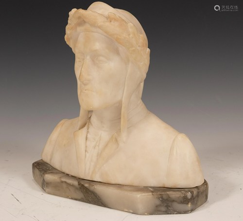 ITALIAN CARVED ALABASTER BUST, H 9