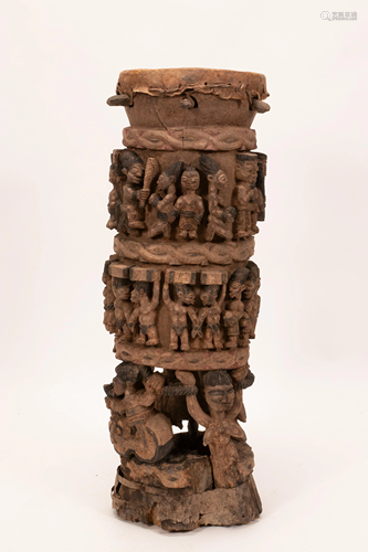 YORUBA, NIGERIA, AFRICAN CARVED WOOD, HIDE, TWINE,