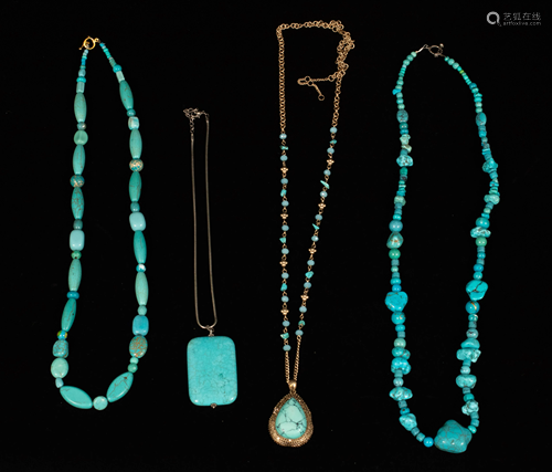 TURQUOISE BEAD NECKLACES PLUS TWO PENDANTS, …