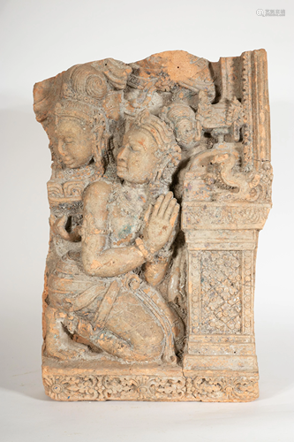 INDIAN TERRACOTTA WALL RELIEF H 24