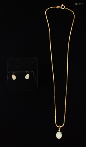 14KT GOLD CHAIN, OPAL PENDANT & EARRINGS