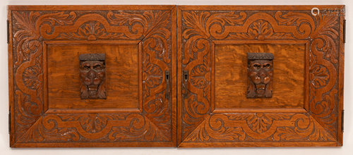 CARVED OAK CABINET DOORS C 1900 PAIR H 16