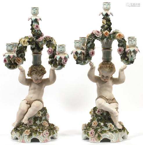 DRESDEN STYLE PORCELAIN CANDELABRAS C 1950 H 24