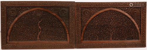 INDIAN CARVED WOOD PANELS, 19TH.C. PAIR H 17