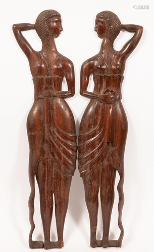 ART DECO STANDING FEMALE FIGURE WALL ORNAMENTS C 1920