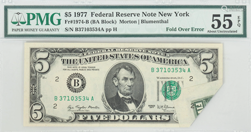 U.S. $5.DOLLAR FEDERAL RESERVE LINCOLN NOTE CERTIFIED,