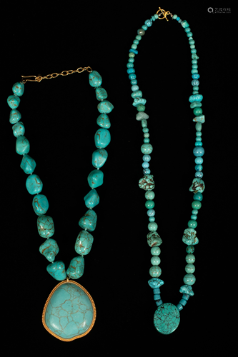 TURQUOISE NECKLACES, TWO L 24