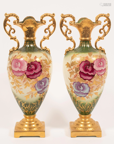 CERAMIC VASES C. 1900 2 (PAIR) H 16