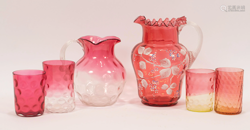 CRANBERRY WATER PITCHERS (2) & TUMBLERS (4), C 1870. 6