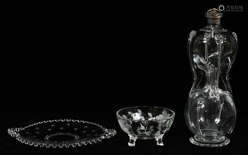 DECANTER, ETC., GLASSWARE, 3 PCS, H 10