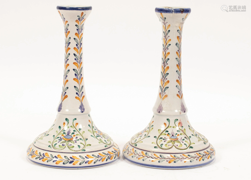 PORTUGUESE CERAMIC CANDLESTICKS, PAIR, H 8