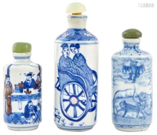 Three Chinese Blue and White Porcelain Snuff Bottles