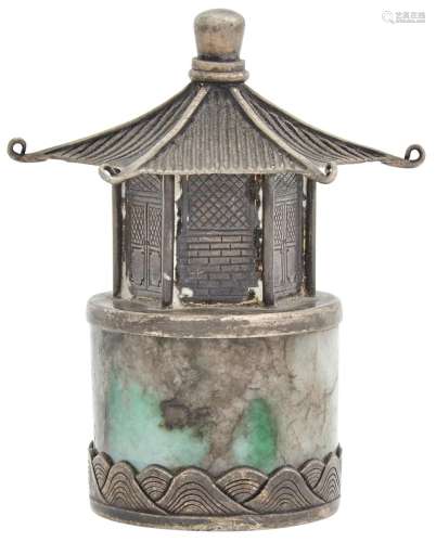 A Chinese Jade and Silver Snuff Bottle
