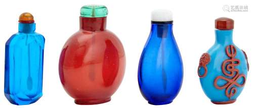 A Group of Four Chinese Glass Snuff Bottles