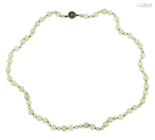 A Chinese White Jade Beaded Necklace
