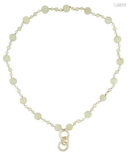 A Chinese White Jade Beaded Necklace