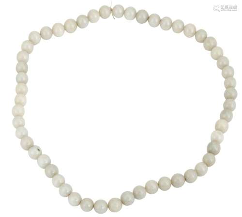 A Chinese White Jadeite Beaded Necklace