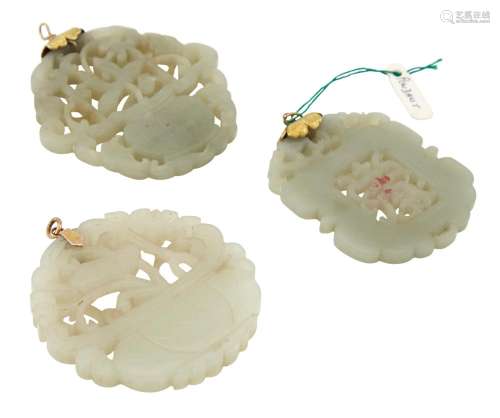 Three Chinese Celadon Jade Pendants