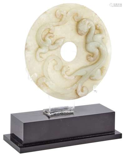 A Chinese Carved White Jade Bi Disc