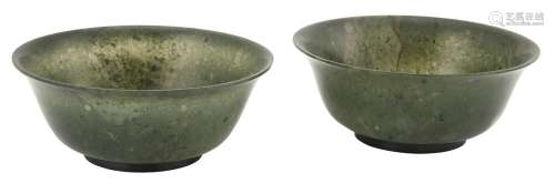 A Pair of Chinese Spinach Jade Bowls